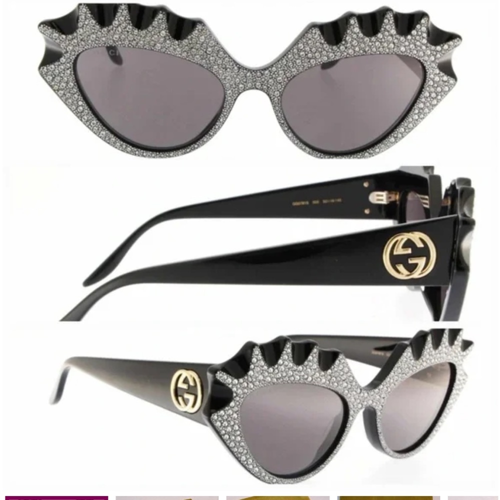 Gucci Black Silver Cat-Eye Rhinestone Hollywood Forever Collection sunglasses